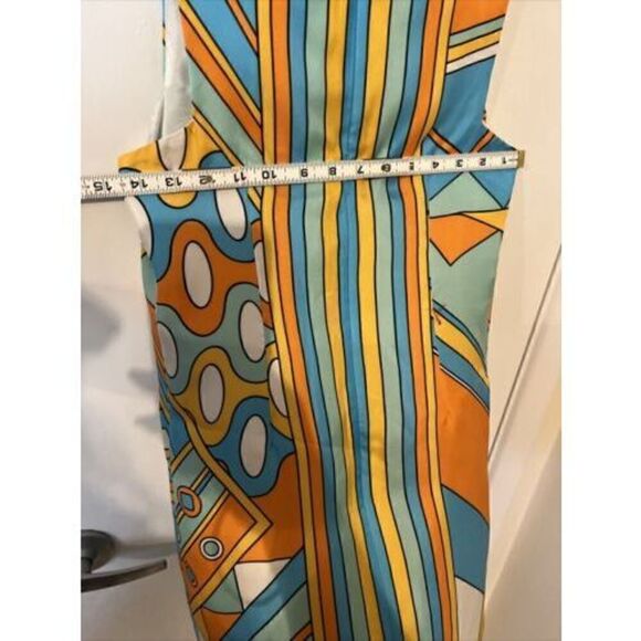 Julie Brown Blue Orange 100% Silk Dress Size 0 - Picture 10 of 11